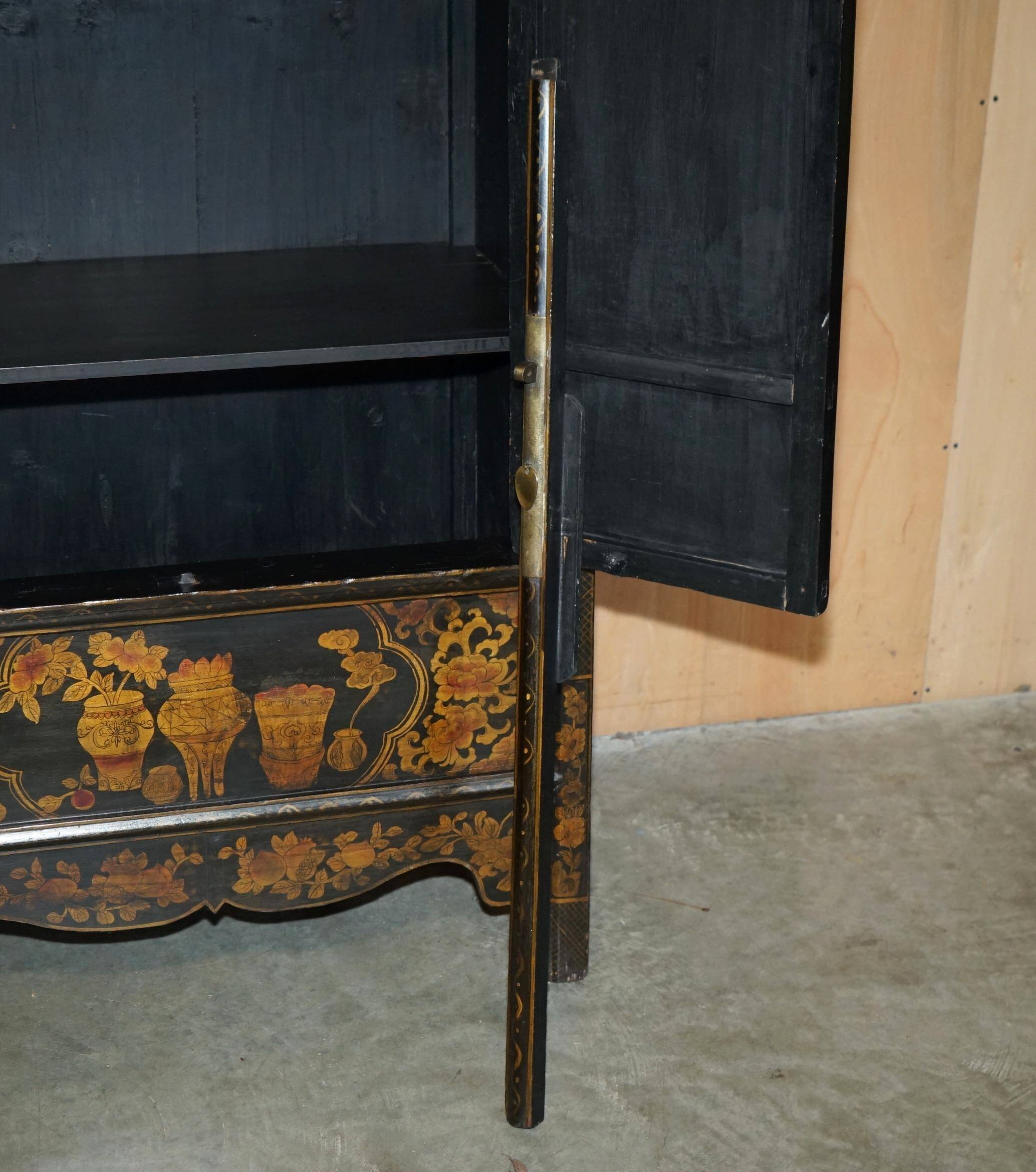 Chinese lacquered wedding cabinet painted circa 1920