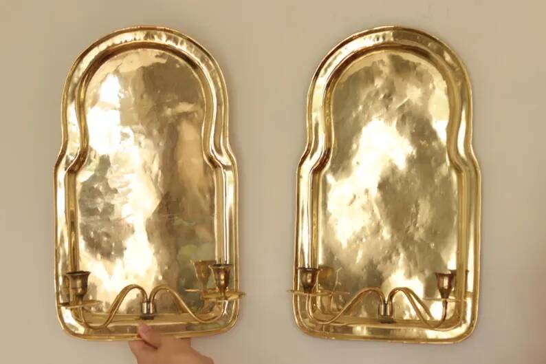 Pair of Swedish Mid Century Brass Wall Sconces