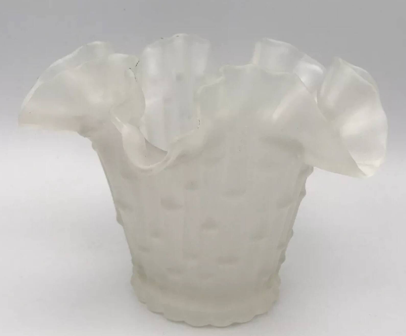 Vintage frosted glass vase from Italy in a tulip shape with a flared rim.