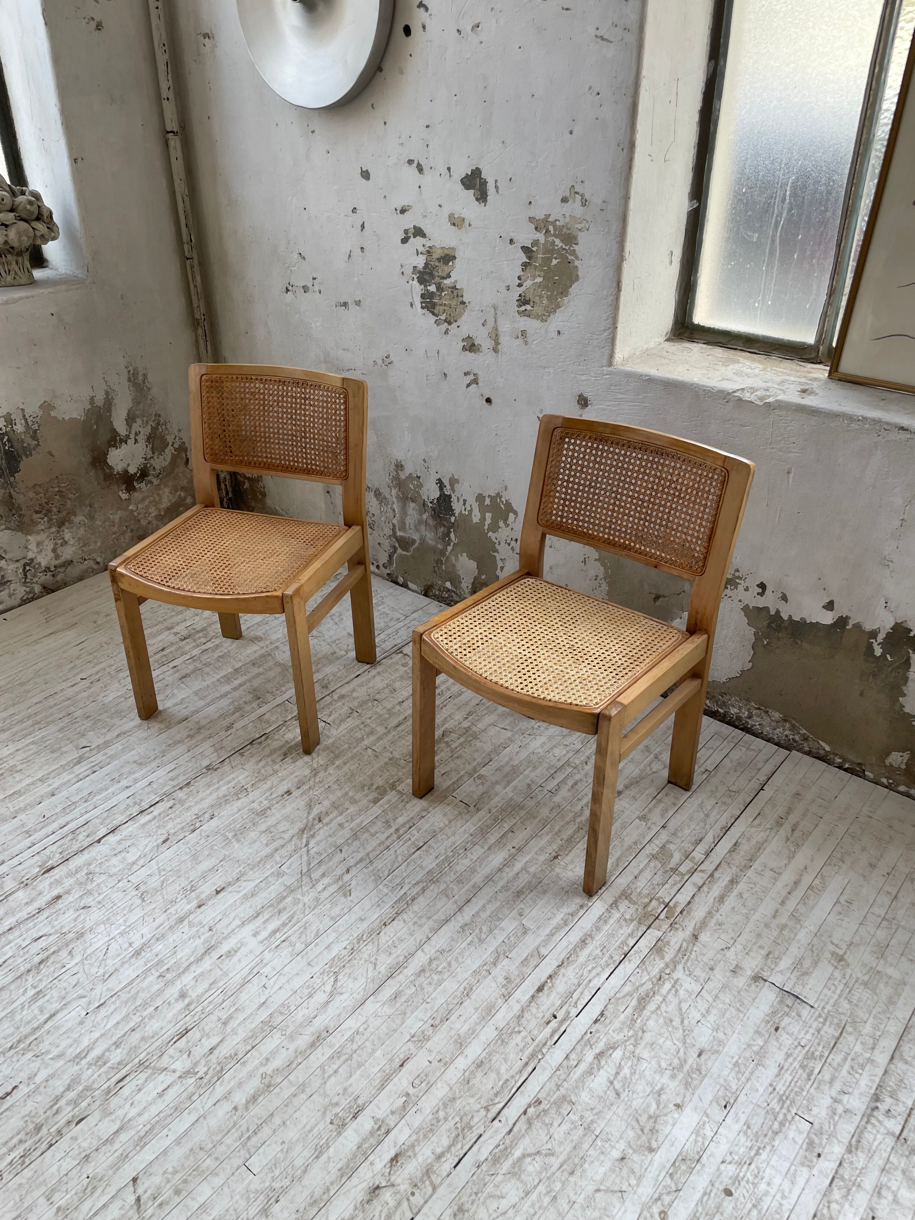 Pair of Baumann chairs beech and cannage