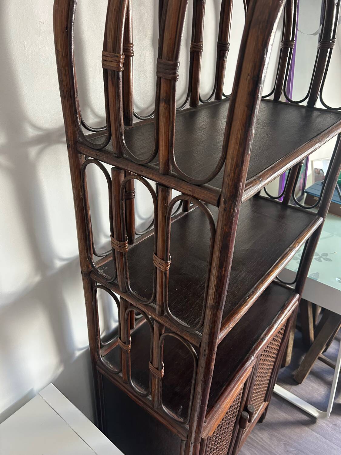 Rattan shelf / bookcase with cabinet