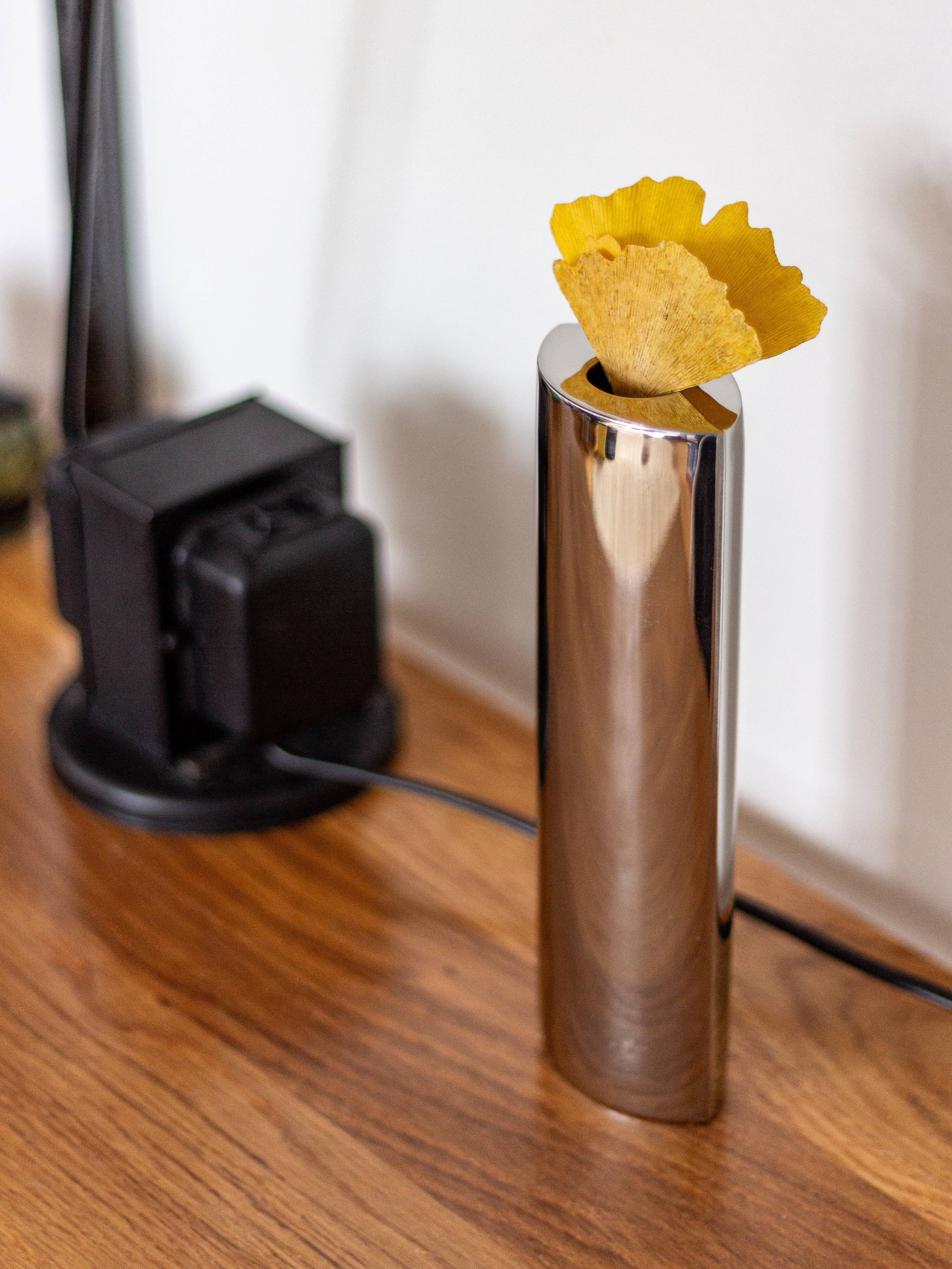 Chrome-plated metal bud vase, 1980s