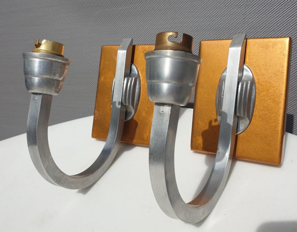 Pair art deco aluminum sconces