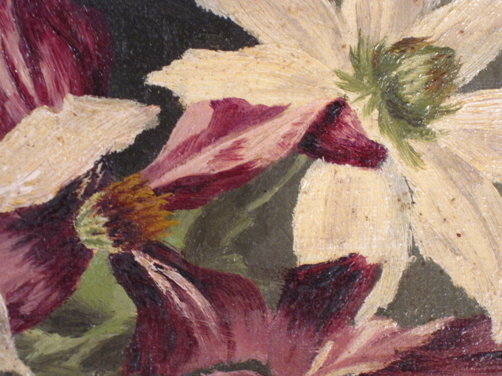 Peinture huile sur toile fleurs clématites signé François Rose 1904