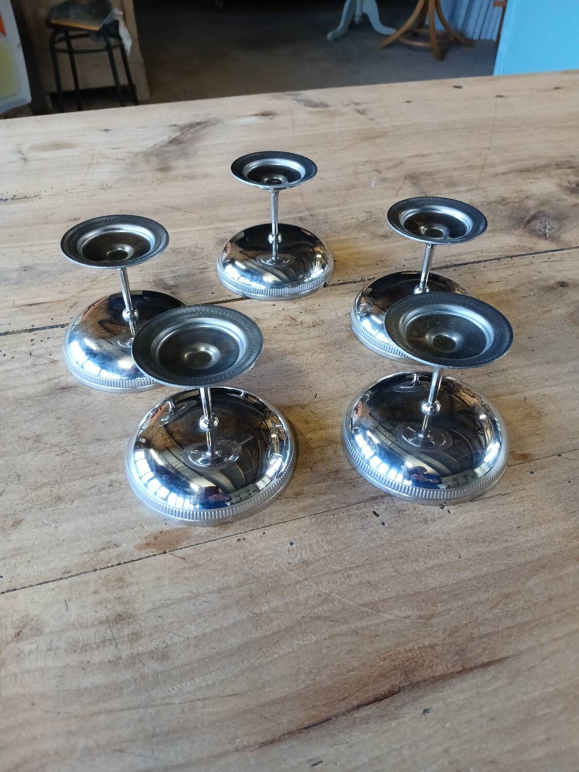 5 antique stainless steel ice cream cups