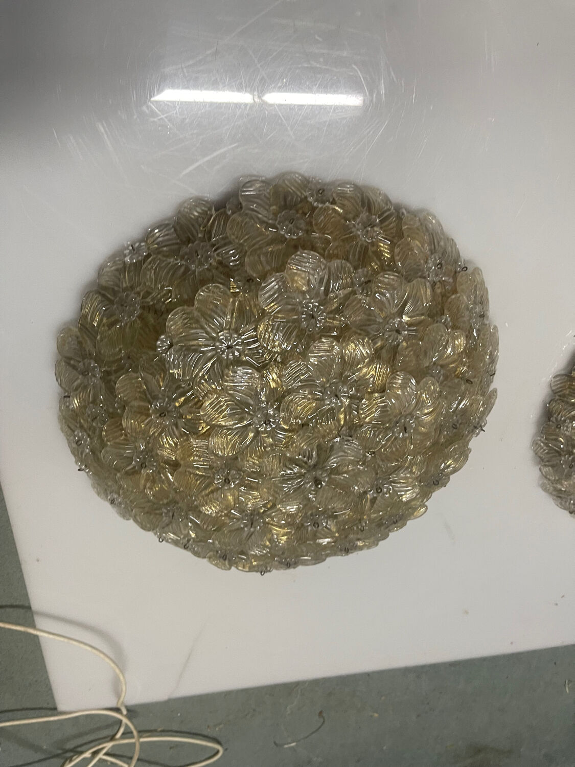 Murano Glass Flower Seguso Flushmounts Set of 2 1960’s