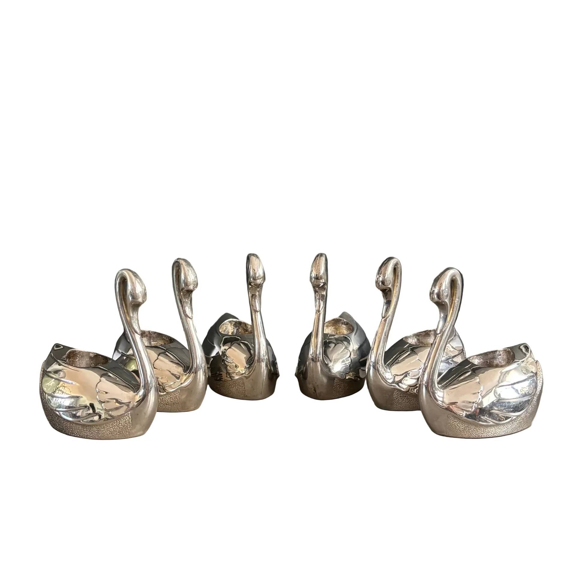 Set of 6 silver-plated swan candle holders