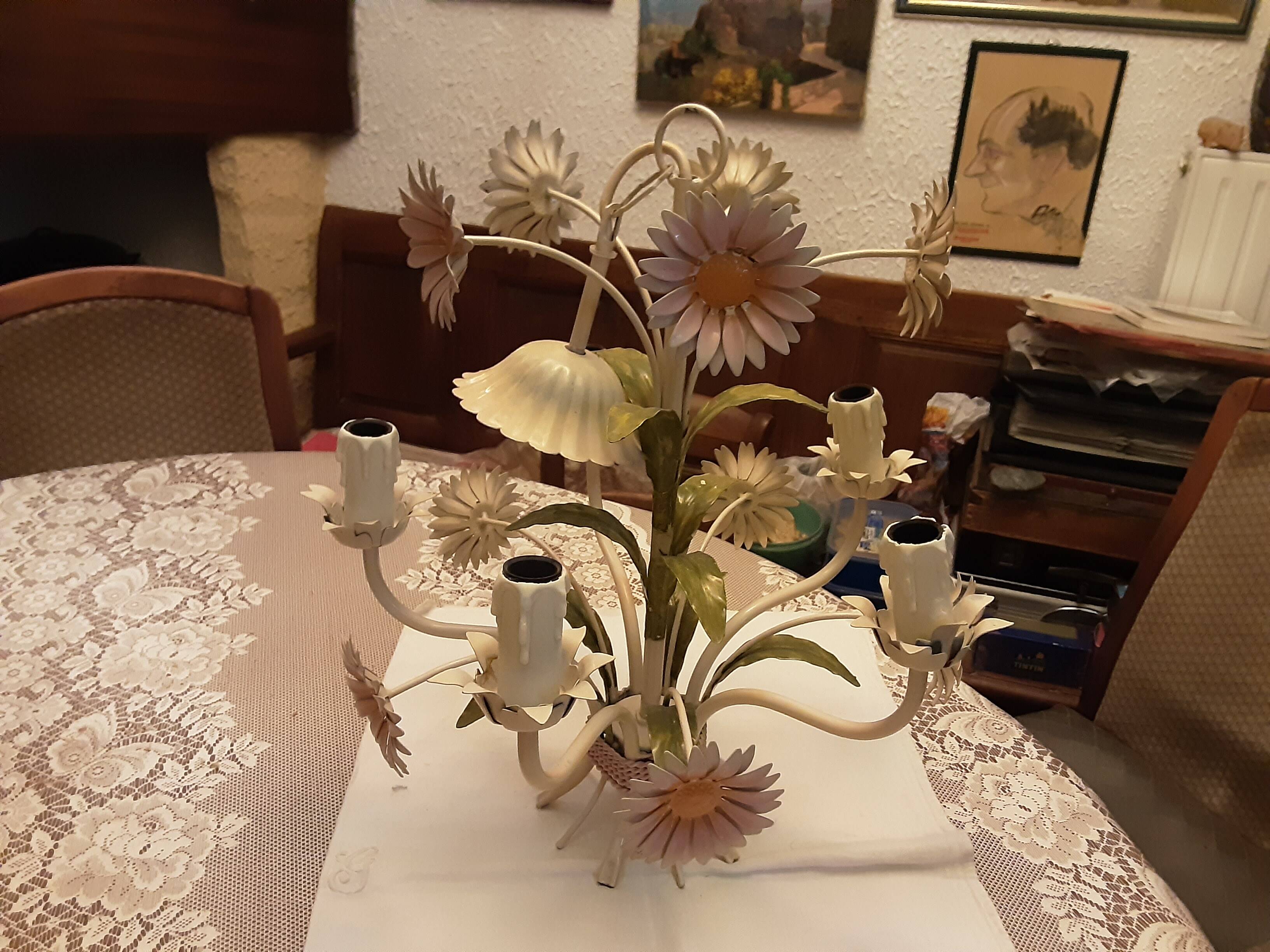 Metal chandelier with flowers decor 1990 - 2000