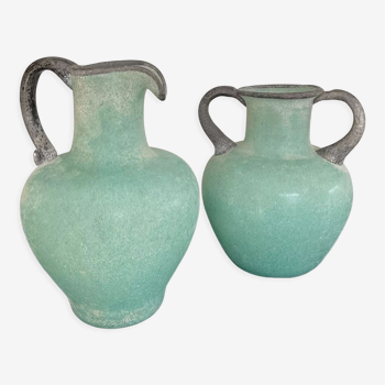 Duo vases « Scavo » romana en pâte de verre de Murano