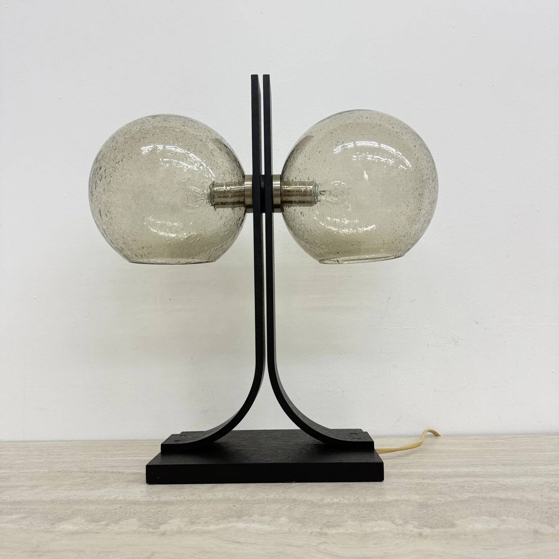 Lampe de table Temde Leuchten avec des sphères en contreplaqué et en verre, années 1970.