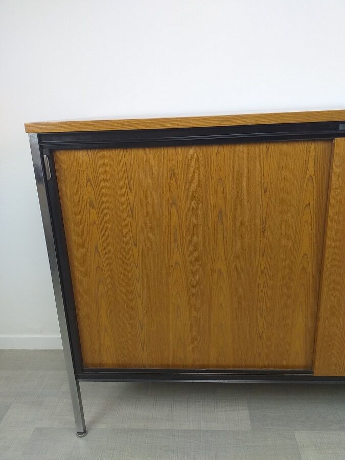 Sideboard storage modernist design 70s vintage oak metal