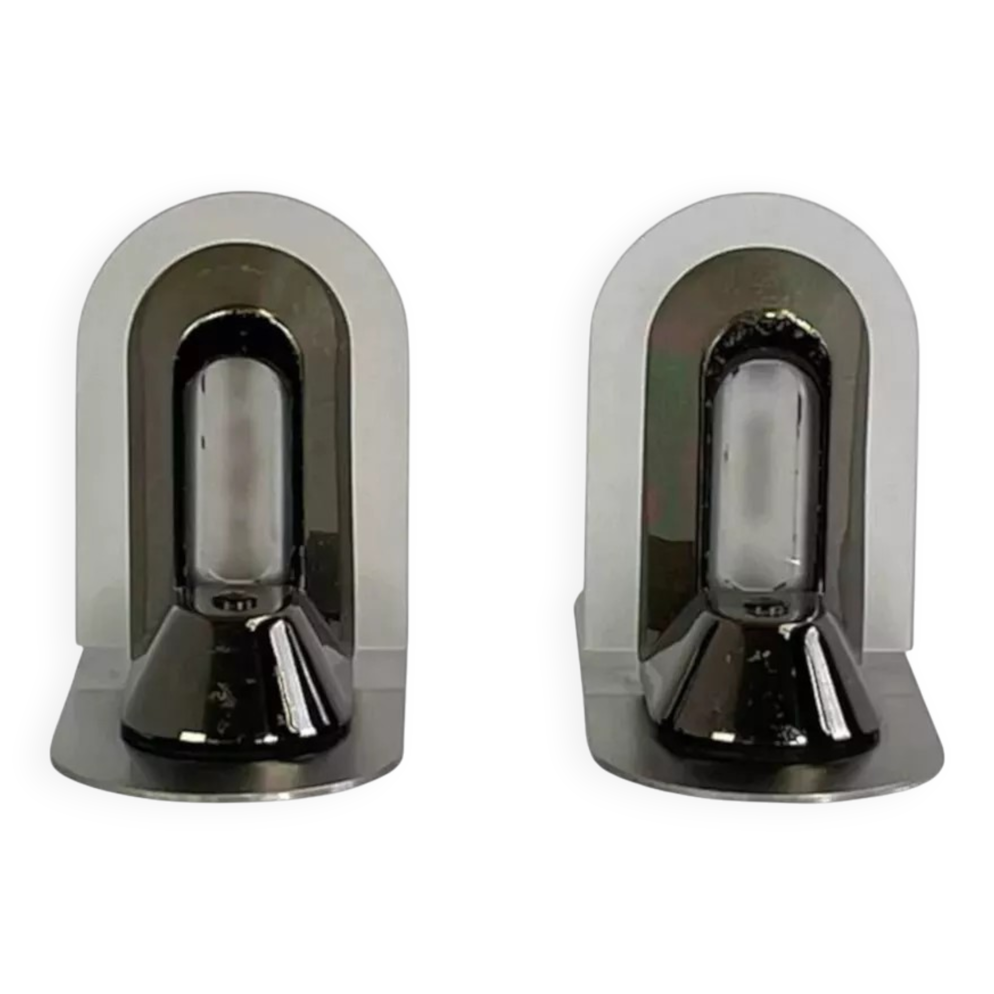 Pair of vintage stainless steel and glass wall lights