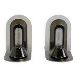 Pair of vintage stainless steel and glass wall lights