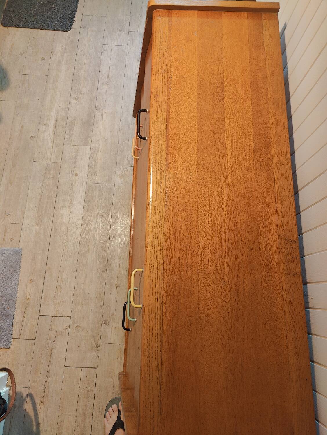 Vintage 1950 oak chest of drawers with pyramidal drawers