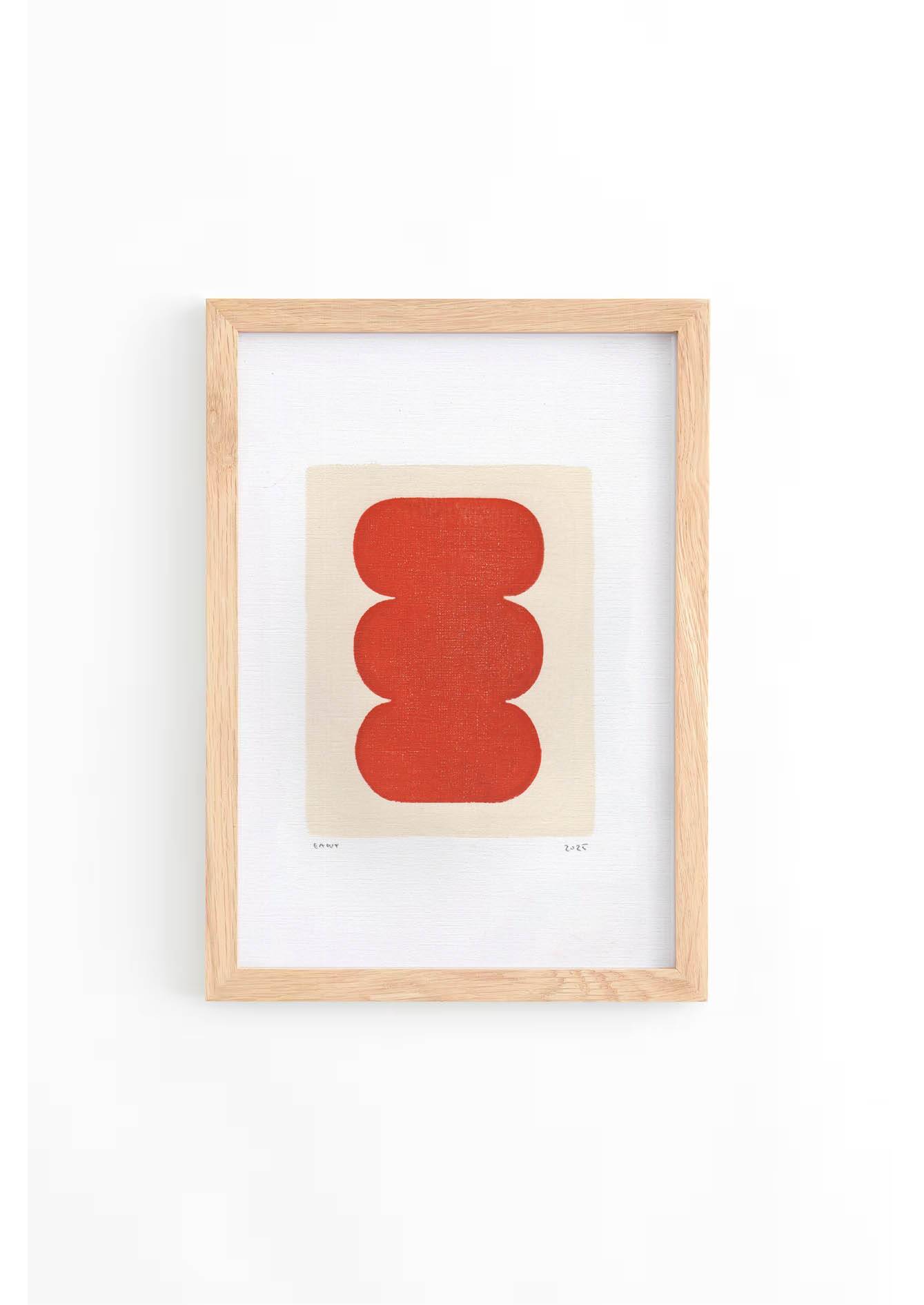 abstract illustration in red-orange on paper signed eawy