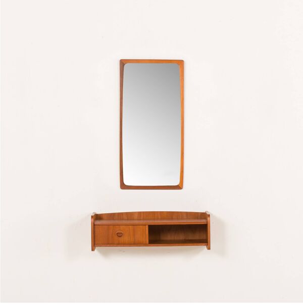 Miroir scandinave en teck du milieu du siècle avec console, années 1960