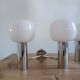 Pair of vintage wall lights in chromed metal and opaline 1970