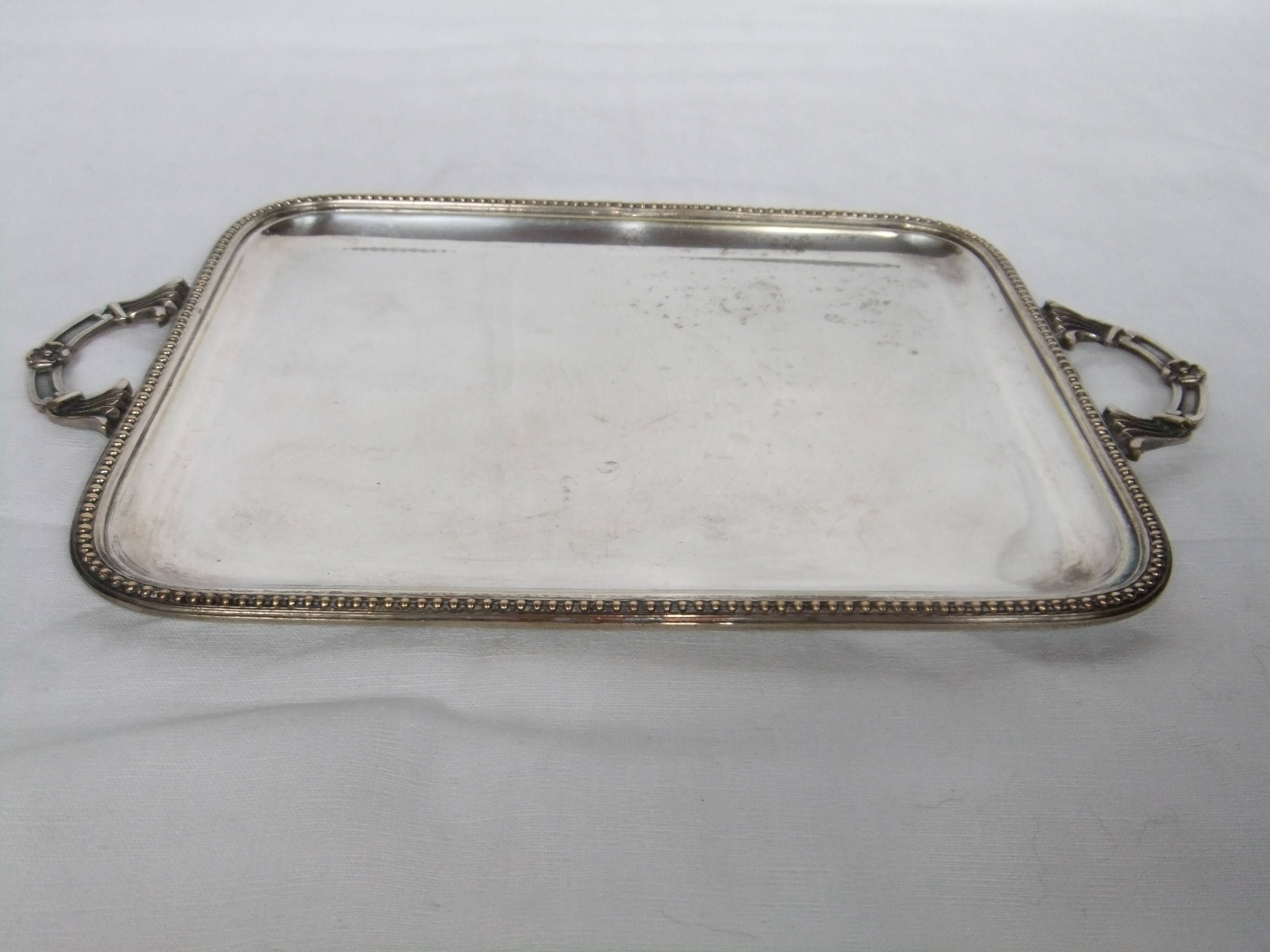Serving tray with liqueur or other silver metal old art nouveau hallmark