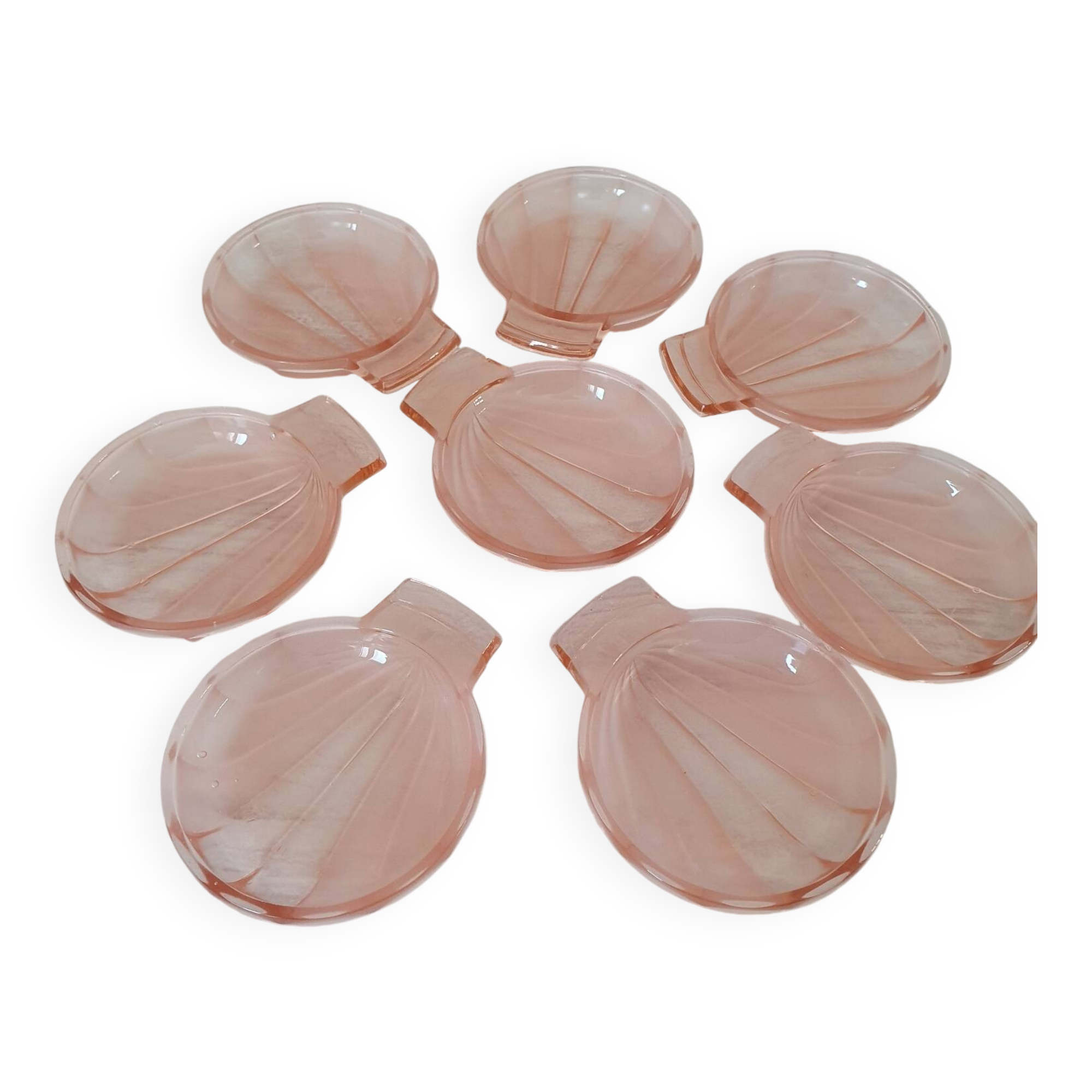 8 pink glass scallop shell bowls