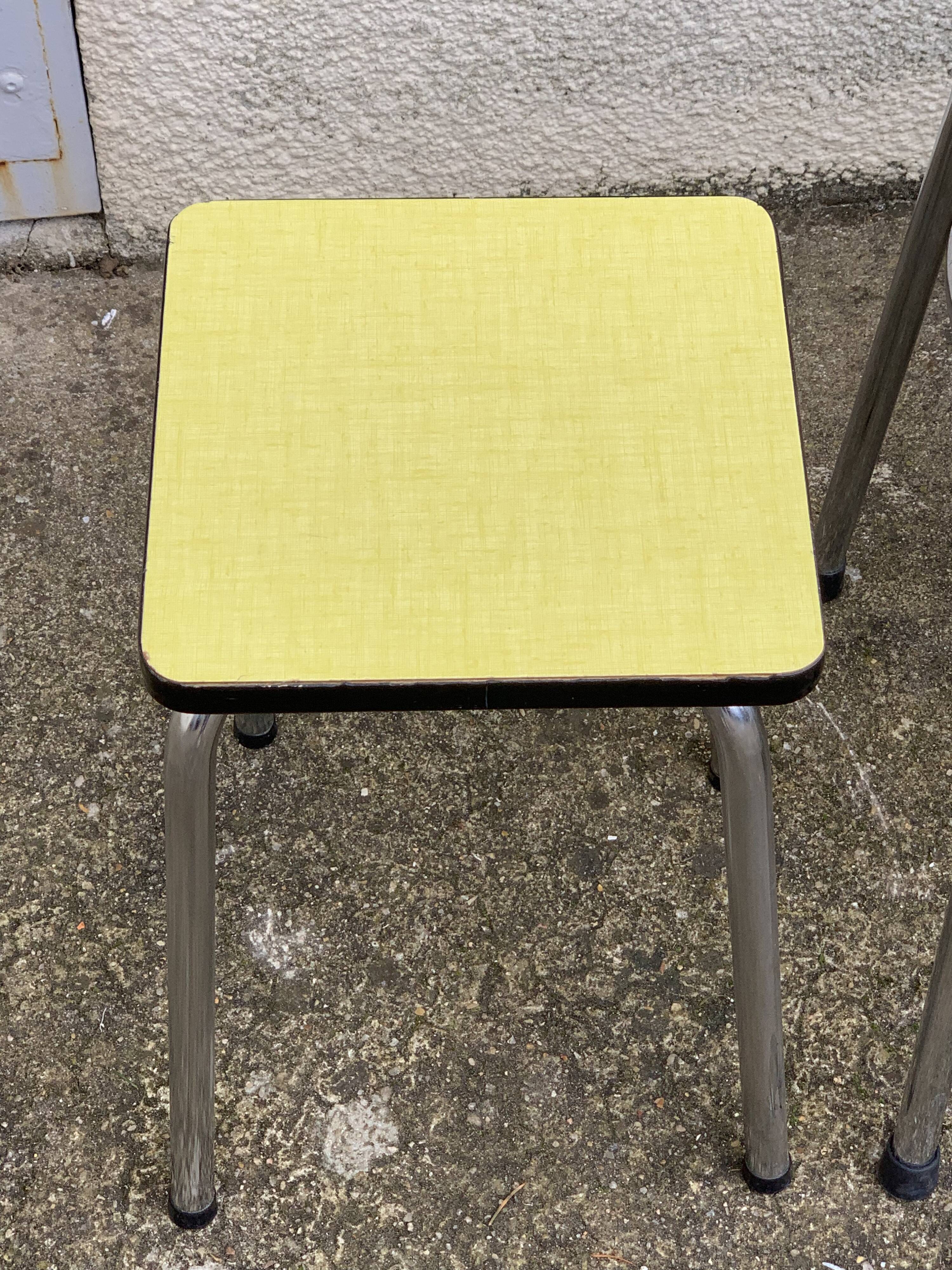 Mismatched formica chairs and stool 1960