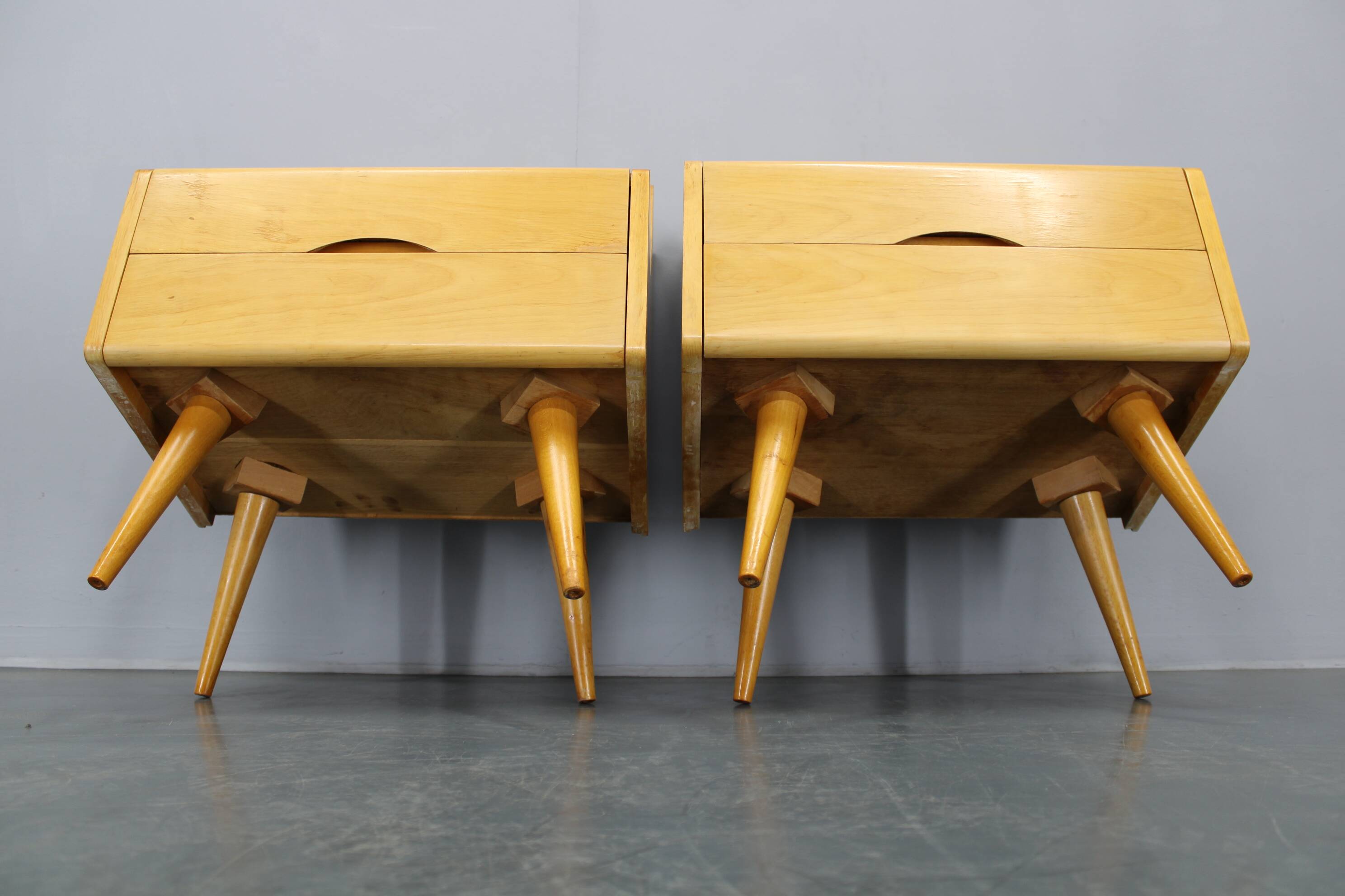 1960s Set of Night Stands and Chest of Drawers with Glass Shelf ,Czechoslov