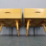 Ensemble de tables de chevet et commode avec étagère en verre des années 1960, Tchécoslovaquie