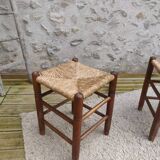 Paire de tabouret assise en paille