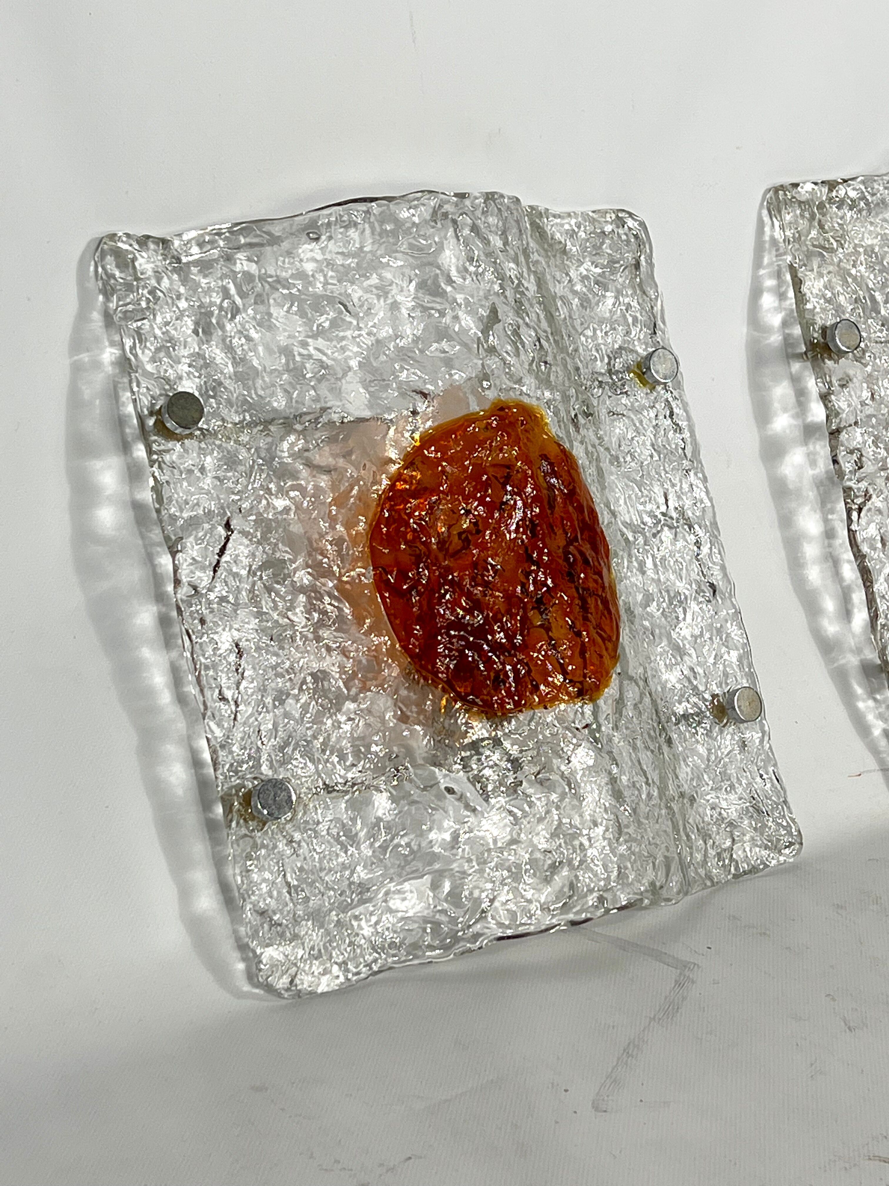 Mazzega, Mid-Century Modern Large Murano glass sconces. Set of two