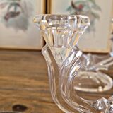 2 vintage two-armed glass candlesticks / candle holders for candles