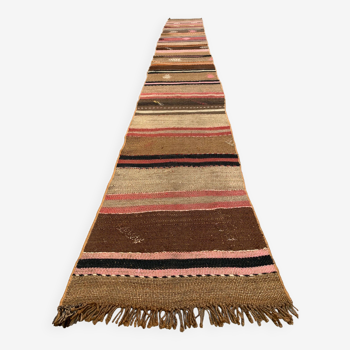 Ancien chemin de Kilim étroit turc 368x44 cm shabby chic, kelim vintage