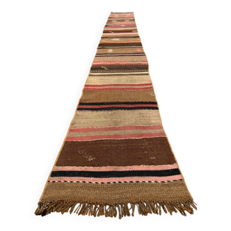 Ancien chemin de Kilim étroit turc 368x44 cm shabby chic, kelim vintage