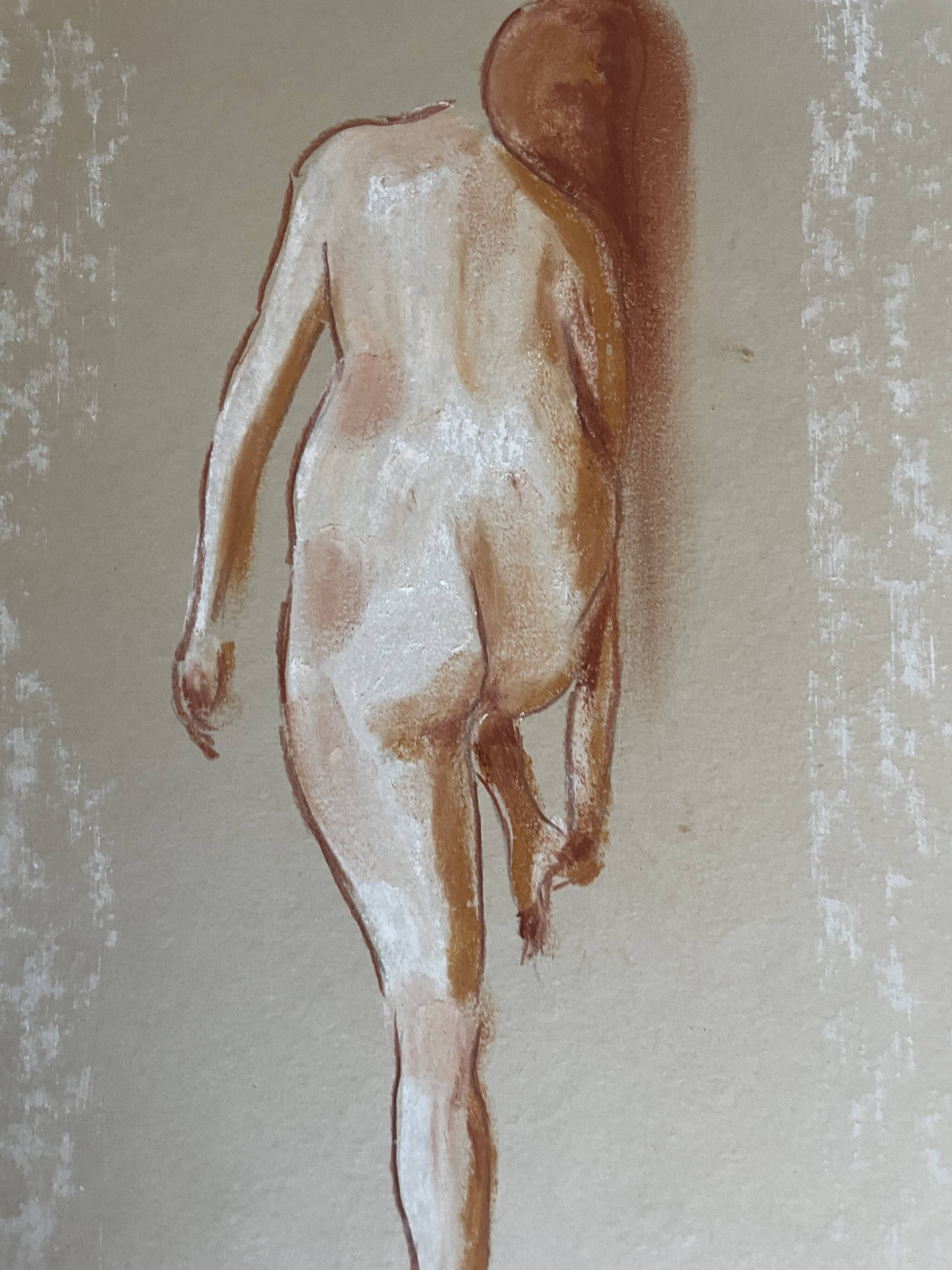 Signed pastel painting of a woman "light at the exit of the bath"