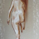 Tableau signé pastel portrait féminin « lumière à la sortie du bain »