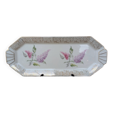 Limoges enamel porcelain cake dish LF with lilac flower decoration.