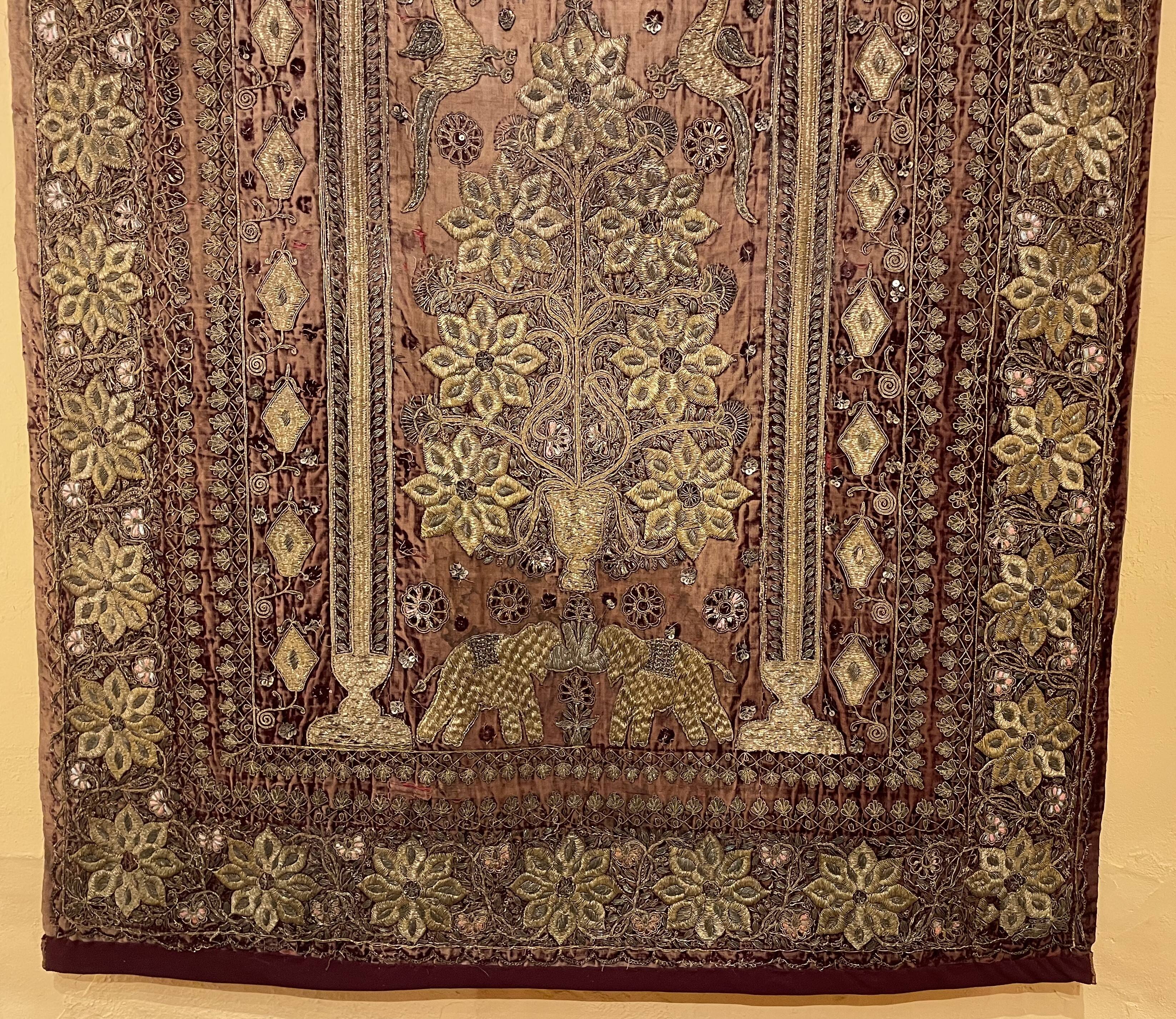 18th Century Indo-Portuguese Embroidery with Gold Thread on Velvet