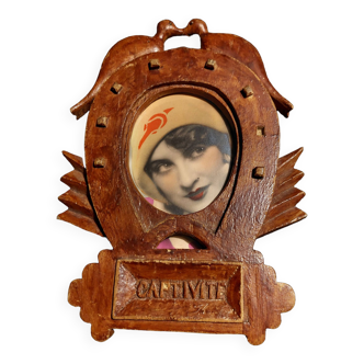 Carved wood photo frame work of prisoner captivity art deco doves