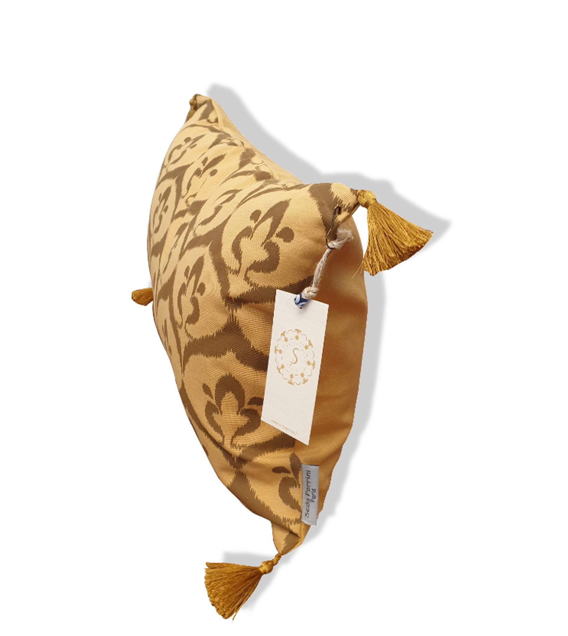 Housse de coussin ottoman style ikat ocre havane, verte olive, 30 x 50 cm