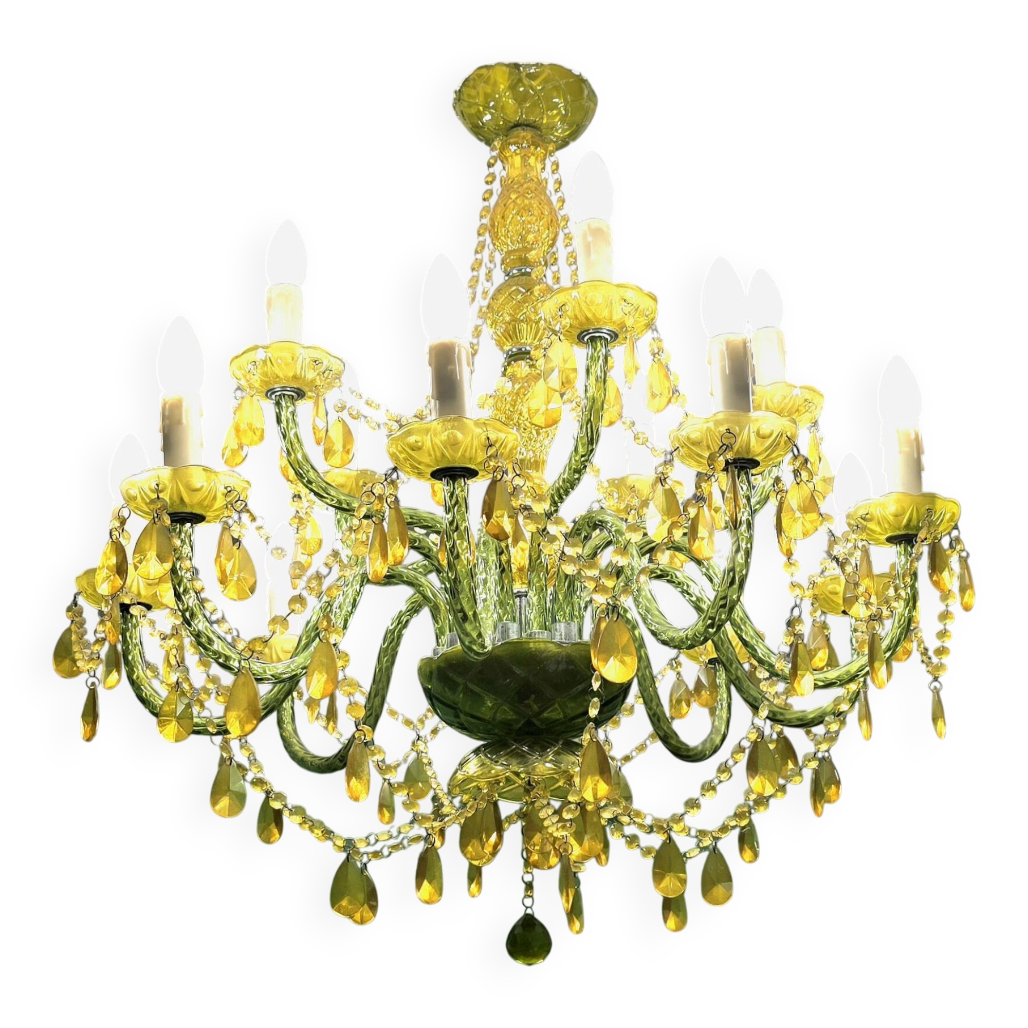 Large chandelier with glass and polypropylene pendants – 14 lights