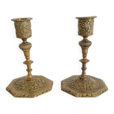 Pair of gilt bronze candlesticks signed Alfred Daubrée, Napoleon III