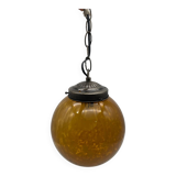 Vintage globe pendant light in amber Clichy glass