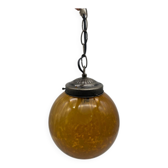 Vintage globe pendant light in amber Clichy glass