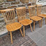 Set of 4 Baumann wooden chairs, 1950-60