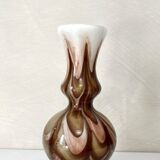 Murano glass vase, white and brown opaline with a swirl pattern from the 1970s.