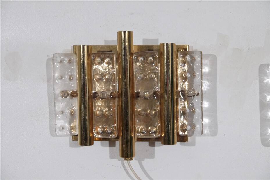 Pair of glass and brass wall lights by Carl Fagerlund 1970