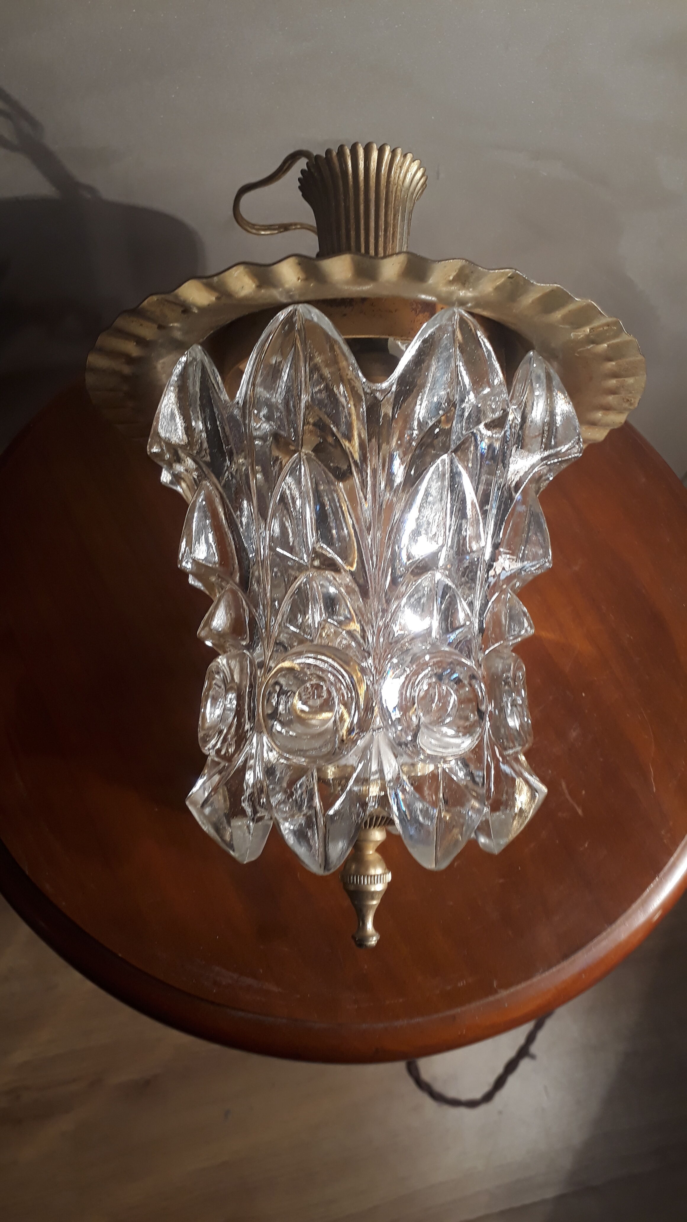 Gold and glass hanging lamp 1950/70