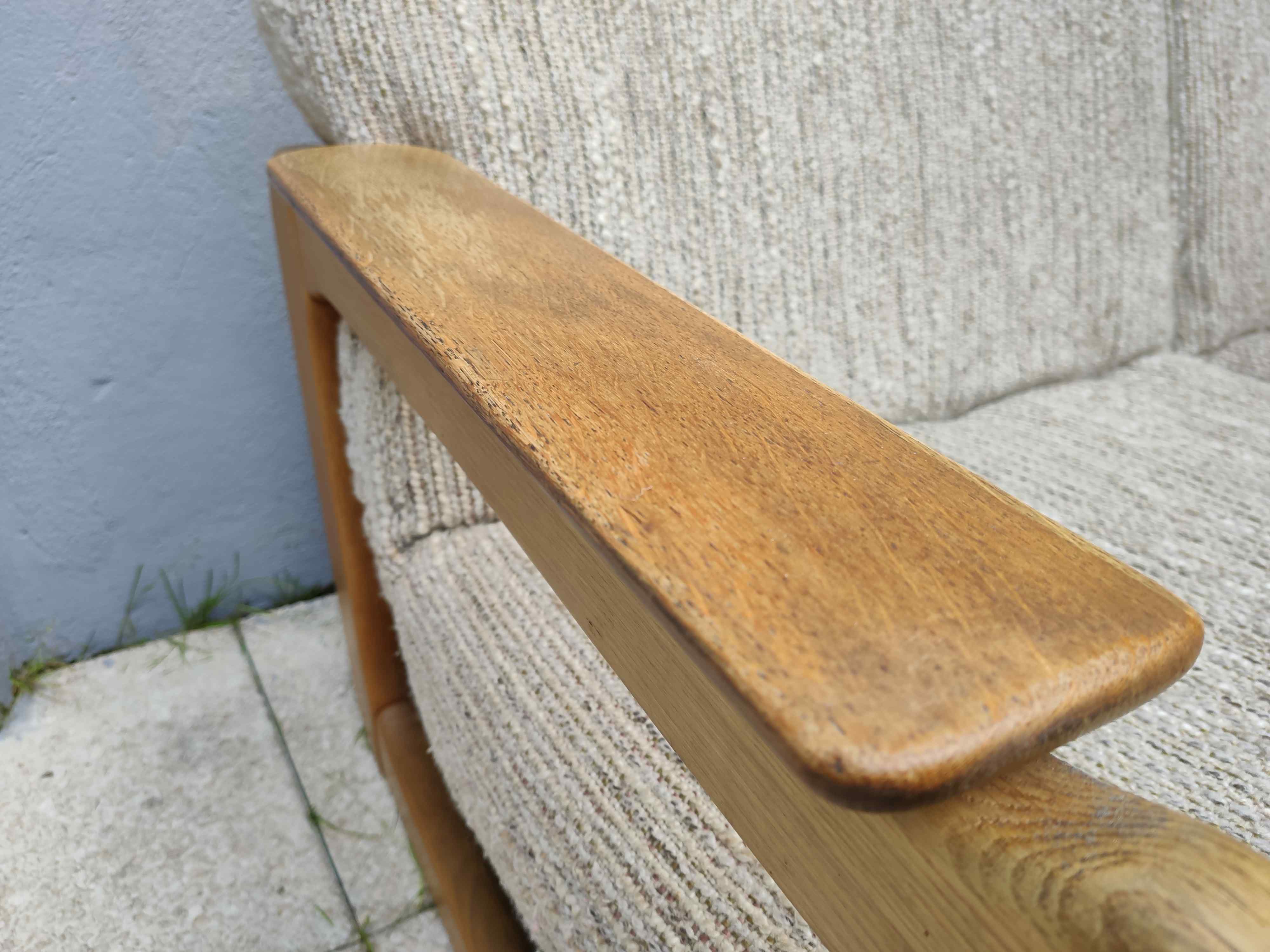 Set of 3-seater sofa + sled chair, 60/70's in oak