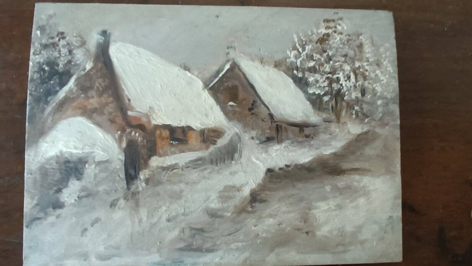 Peinture à l'huile sur panneau paysage de montagne fin 1800