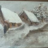 Peinture à l'huile sur panneau paysage de montagne fin 1800