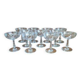 Series of 11 cut crystal champagne glasses