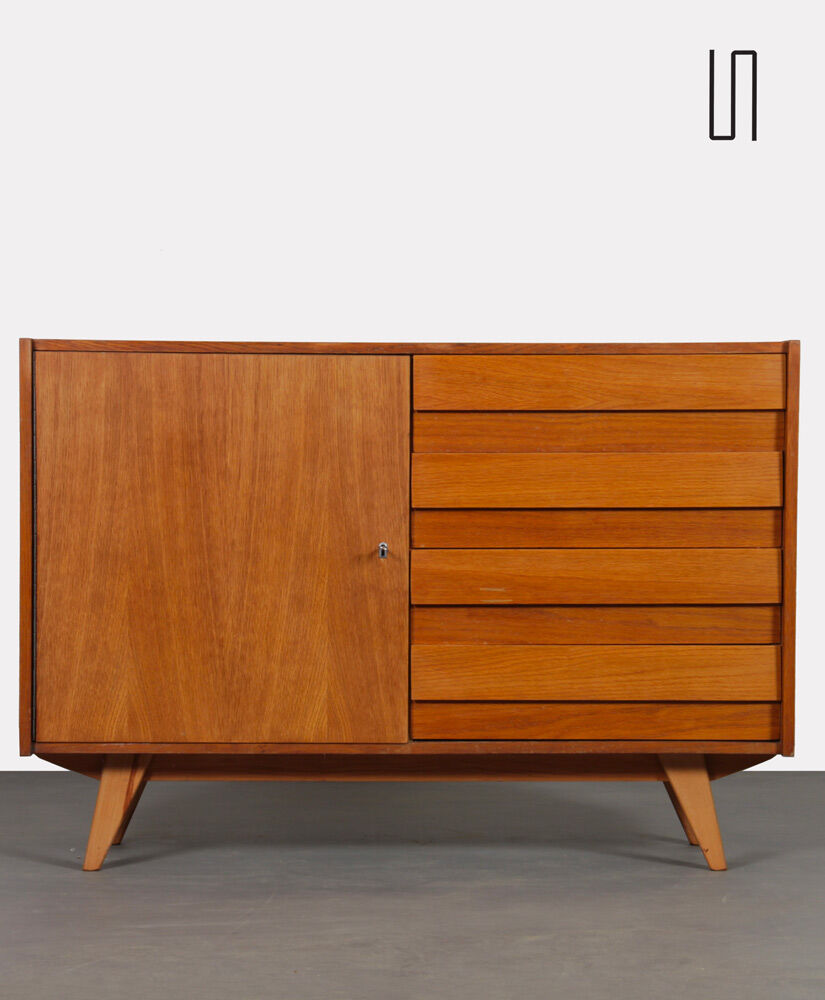 Vintage oak and veneer storage by Jiri Jiroutek, model U-458, 1960